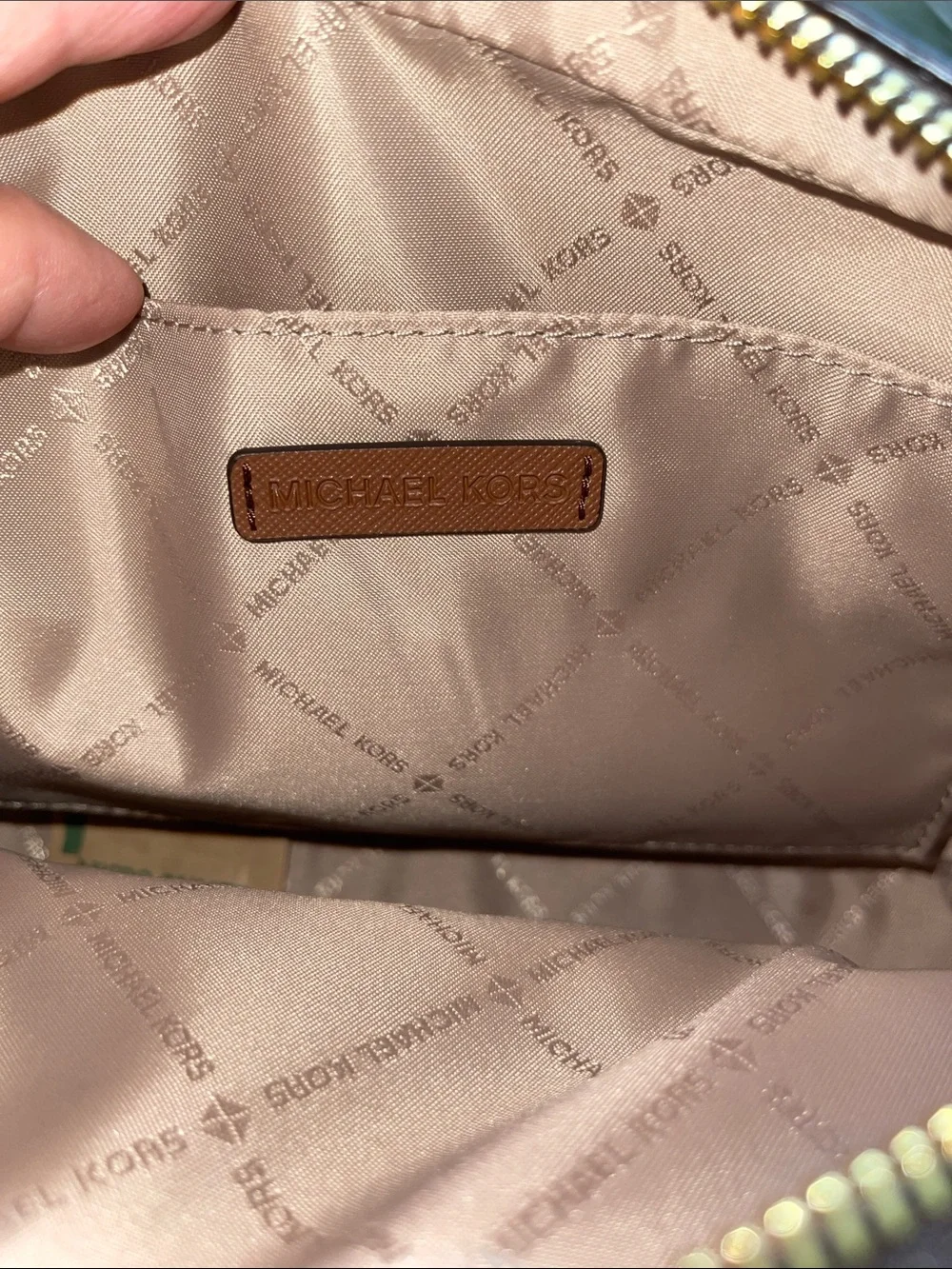 Michael Kors Brown and Tan MK Signature Crossbody Bag